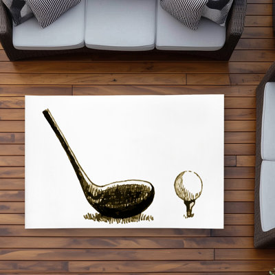Golf Club Illustration Outdoor Area Rug | Hobbies Brown Decor