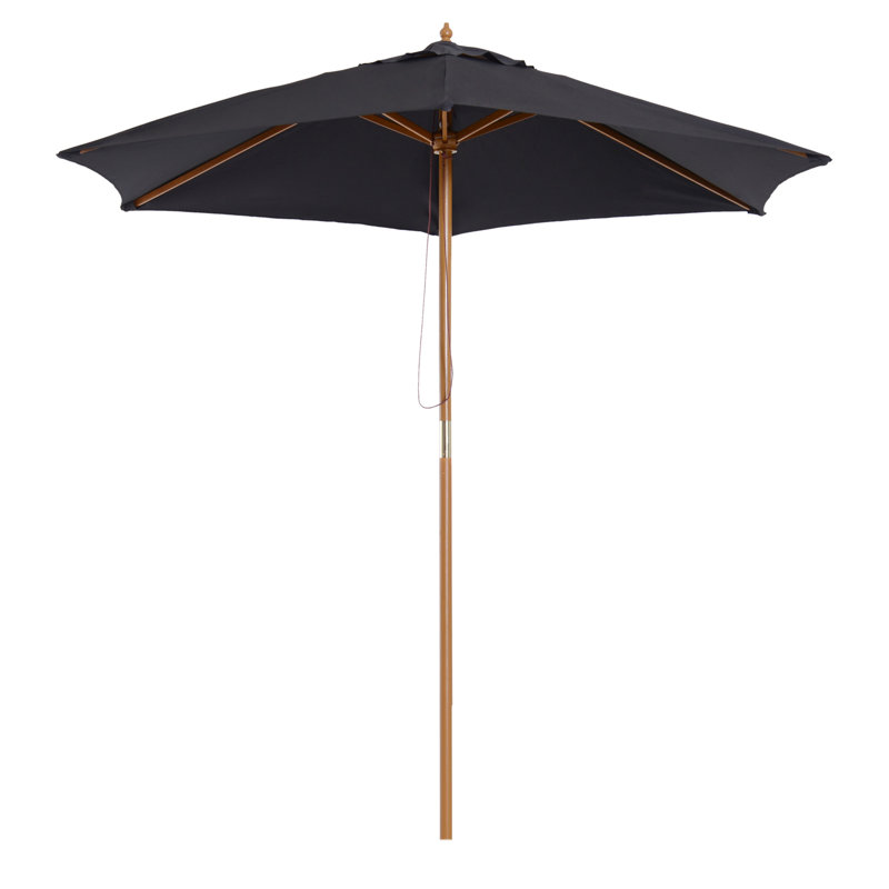 Kinser 2.5m Wood Garden Parasol Sun Shade with Vent 38mm Pole, Black