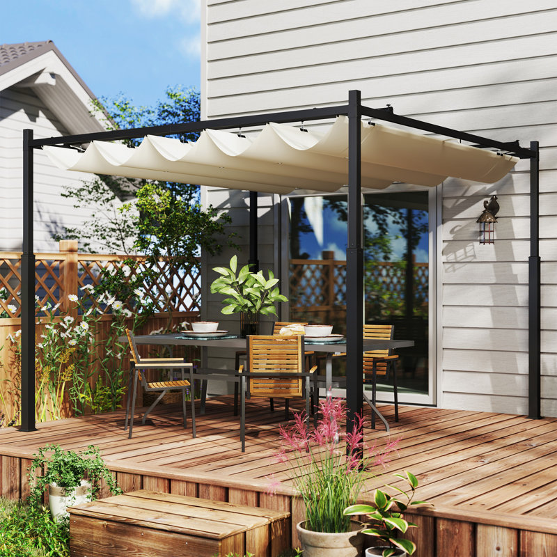 Chamroeun 2.98m x 2.98m Metal Pergola, Cream
