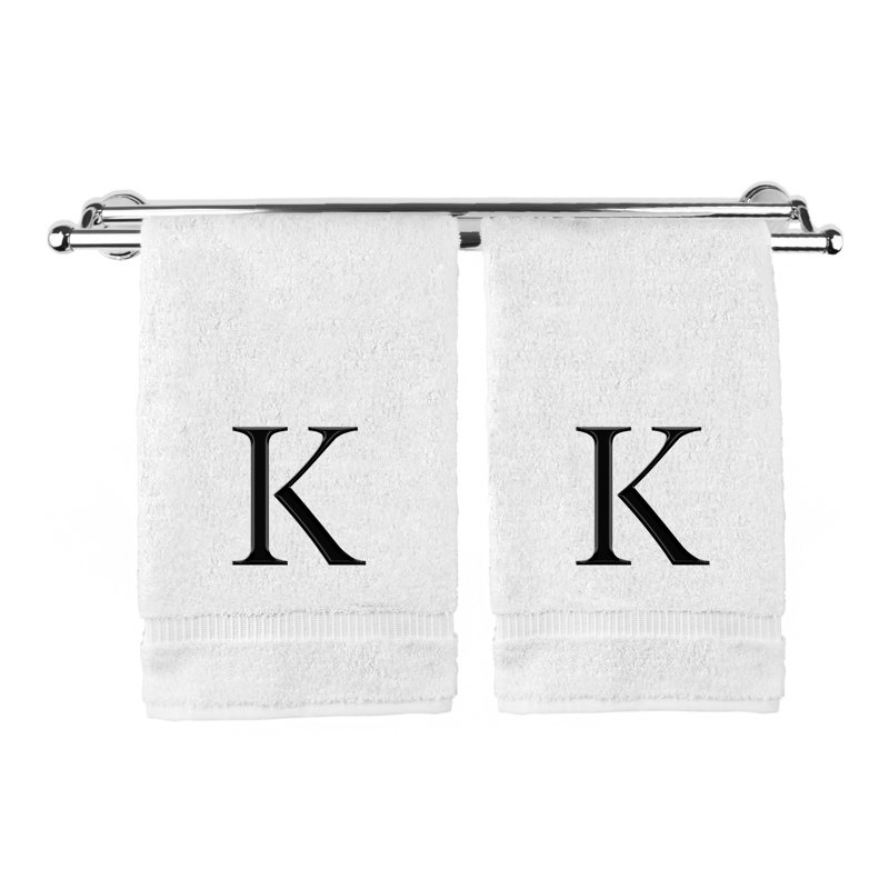 Essuie-mains monogrammés - ensemble de 2 - lettre bloc, K, Blanc / noir