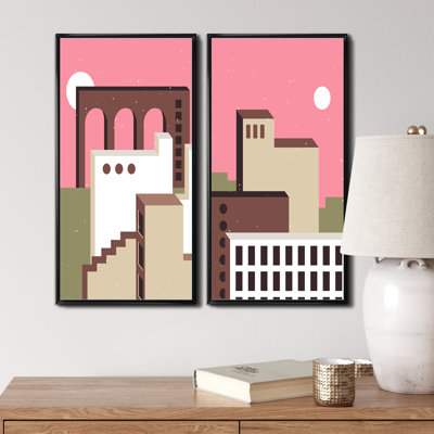" Minimal Abstract Shapes in Retro Colors II " 2 Piece Art Graphic Art Print