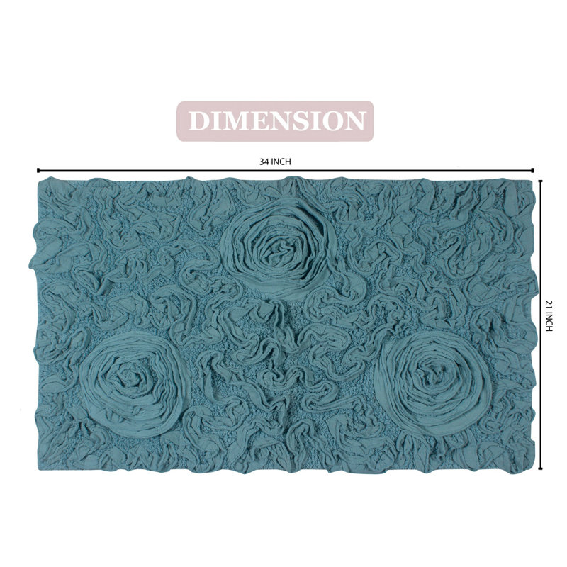 Tapis de bain en coton touffeté à motif floral rose Pascoe, Simple - L 34 po x l 21 po, Bleu