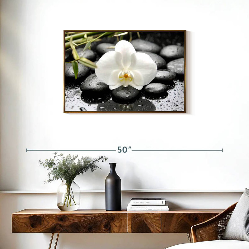 Orchidée blanche, Cadre flottant doré, 31 po x 21 po