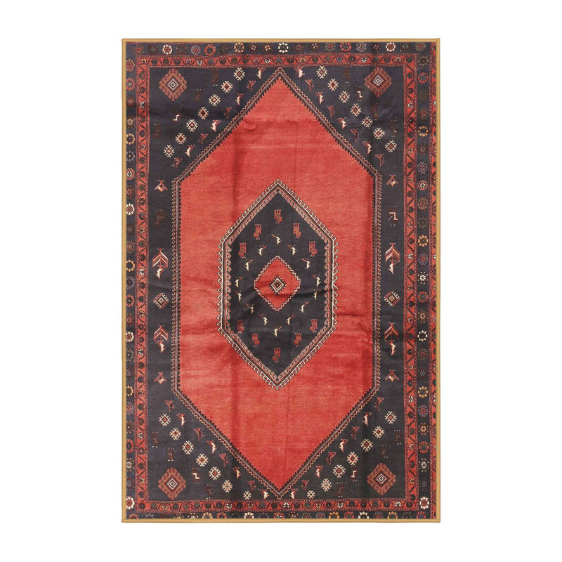 Tapis traditionnel rouge / noir, Rectangle 2 pi x 5 pi