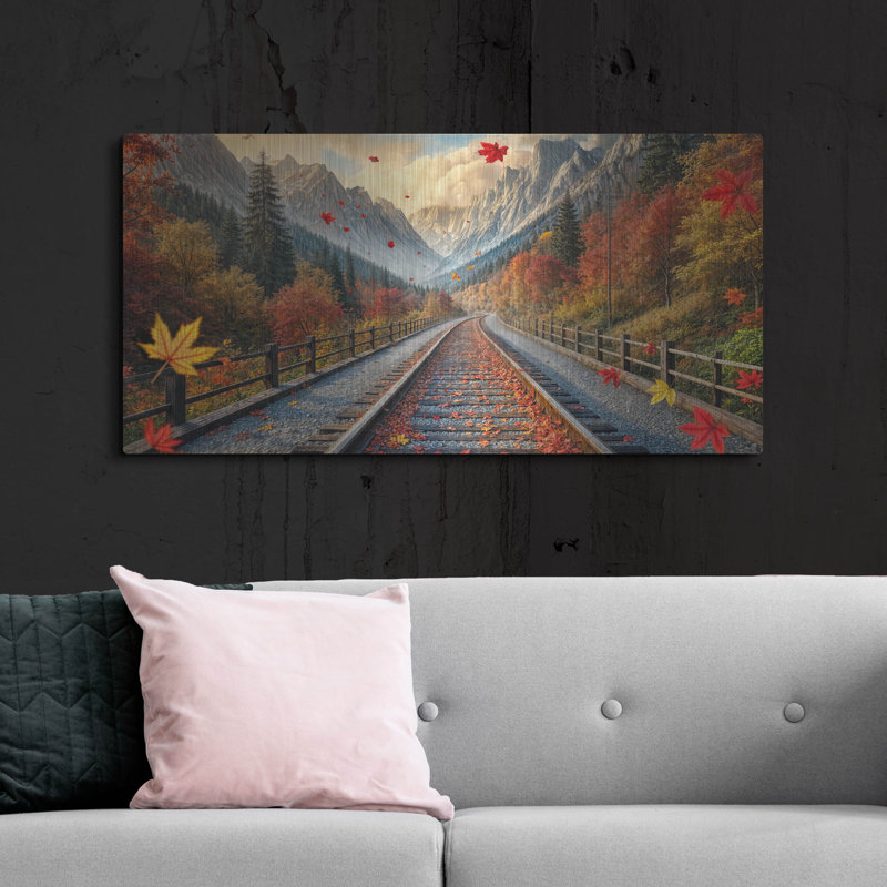 «Fall Railroad Landscape» par Rey Klimt, art mural en métal
