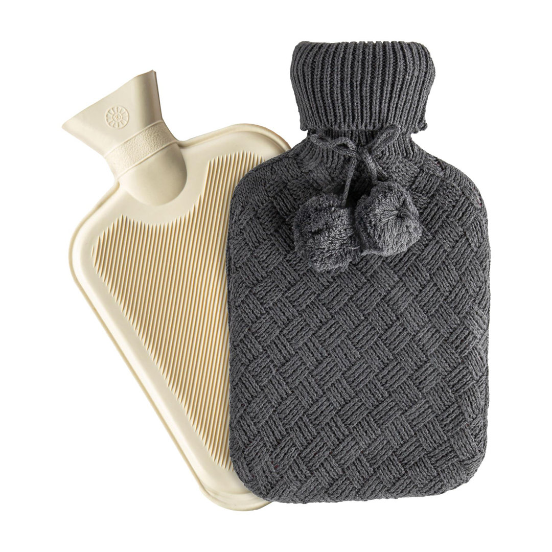Nicola Spring - Knitted Hot Water Bottle & Cover - Dark Grey