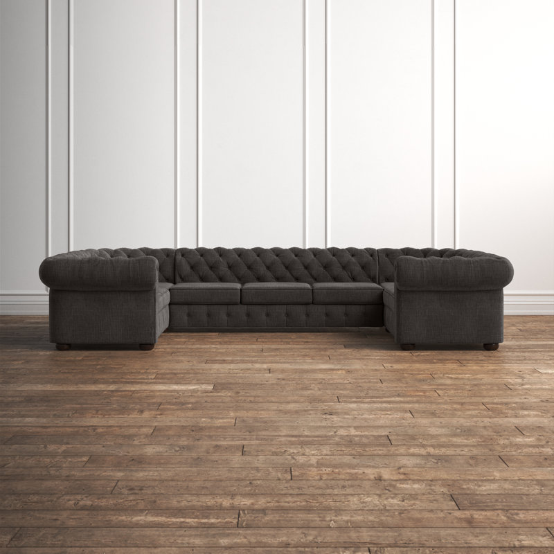 Huskins Upholstered U-Shaped Sectional Symmetrical, Heathered Dark Gray Linen