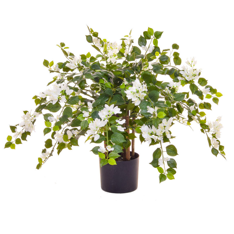 70cm Faux Flowering Tree in Pot Liner, White/Green