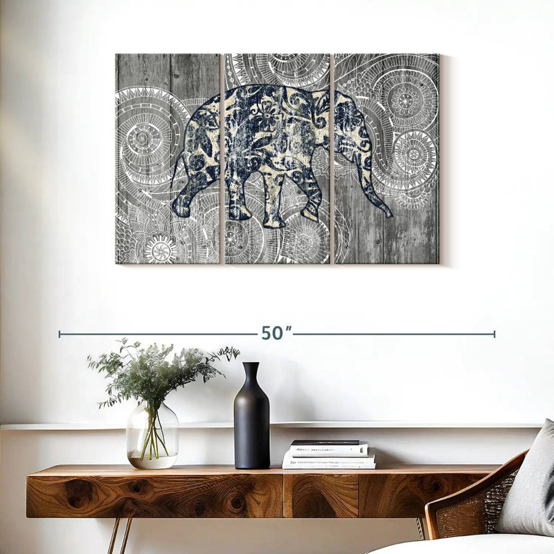 Boho Floral Elephant Multi Piece Canvas Print, H 24 po x l 38 po x P 1,25 po