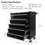 Armoire à outils à 5 tiroirs avec roulettes, armoire de rangement pour outils et organisateur de boîte à outils pour garage, noir