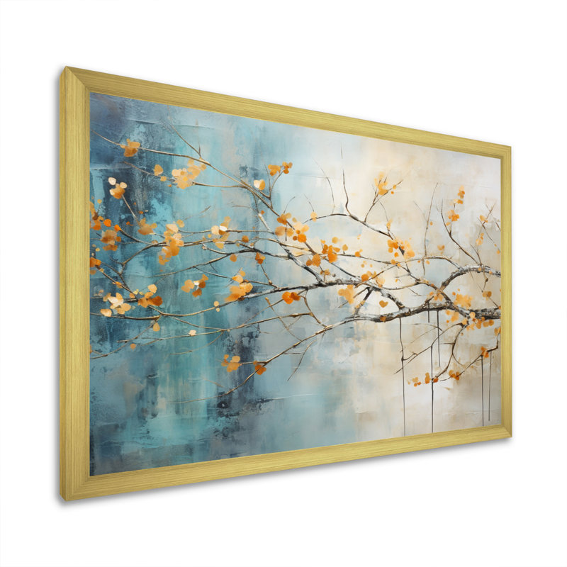 «Orange Teal», impression sur toile, H 16 po x l 32 po x P 1 po, Encadrement doré