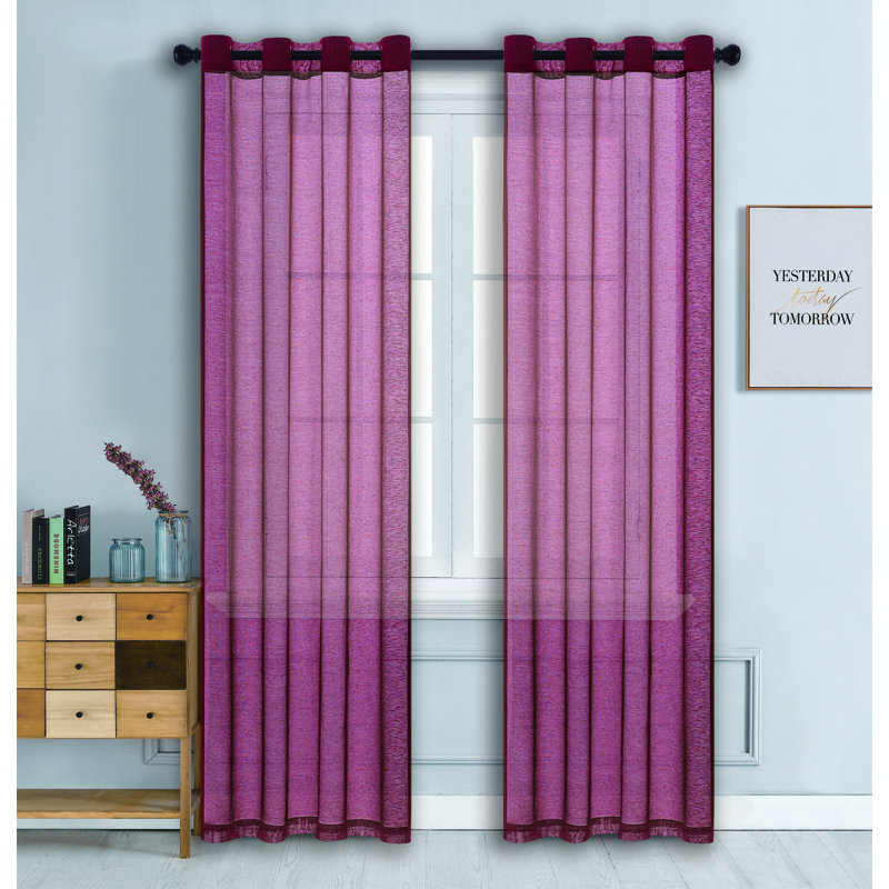 2 panneaux de rideaux semi-transparents avec œillets, L 57 po x L 84 po, Bourgogne