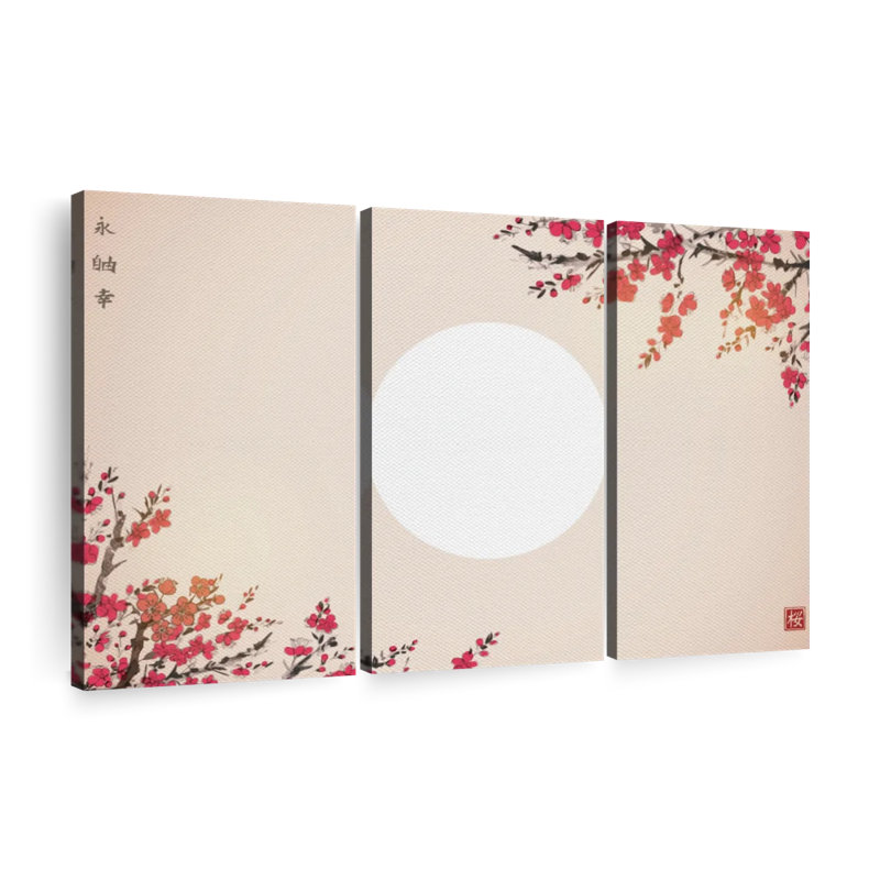 «Cherry Blossom Sunset», 3 pièces sur toile, H 42 po x l 65 po x P 1,25 po