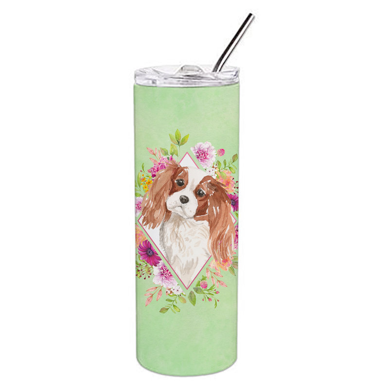 E23BF9F8391D466E9CA4F8DFEBD9A7DB de verre 20 oz à double paroi en acier inoxydable chiot, Épagneul cavalier Blenheim, Vert