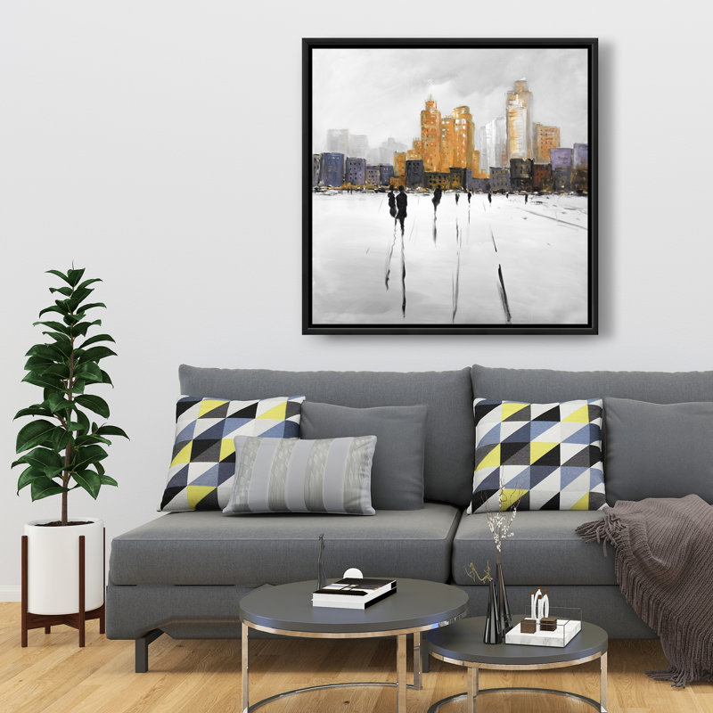 Silhouettes marchant vers la ville - Art sur toile encadrée, H 37,25 po x l 37,25 po
