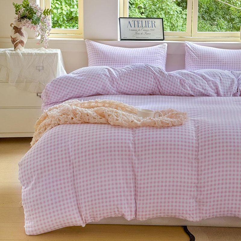 Gingham Duvet Cover Set, Grid Simple Geometric Square Pattern Comforter Cover, Soft Plaid Washed Microfiber Bedding Cover