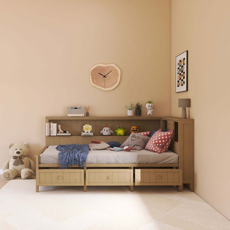 Twin Size Wood Daybed With Storage Shelves And 3 Drawers, Twin