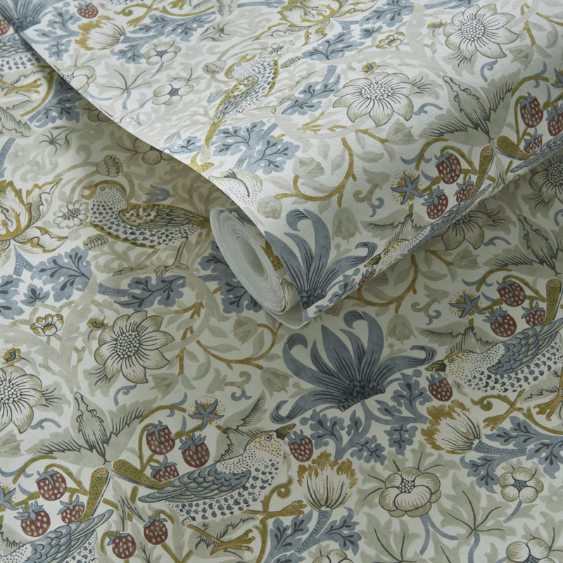 Strawberry Thief William Morris 10.05m x 52cm Matte Wallpaper Roll, Linum/Plum