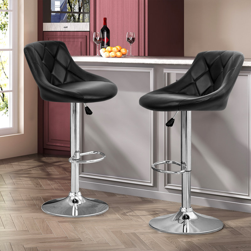 Bar Stool Set Of 2 Height Adjustable Swivel Bar Stool PU Leather Upholstery Height Counter Stool Dining Chair Kitchen Counter Chair Set With Footrest Backrest For Home Bar Kitchen, Black