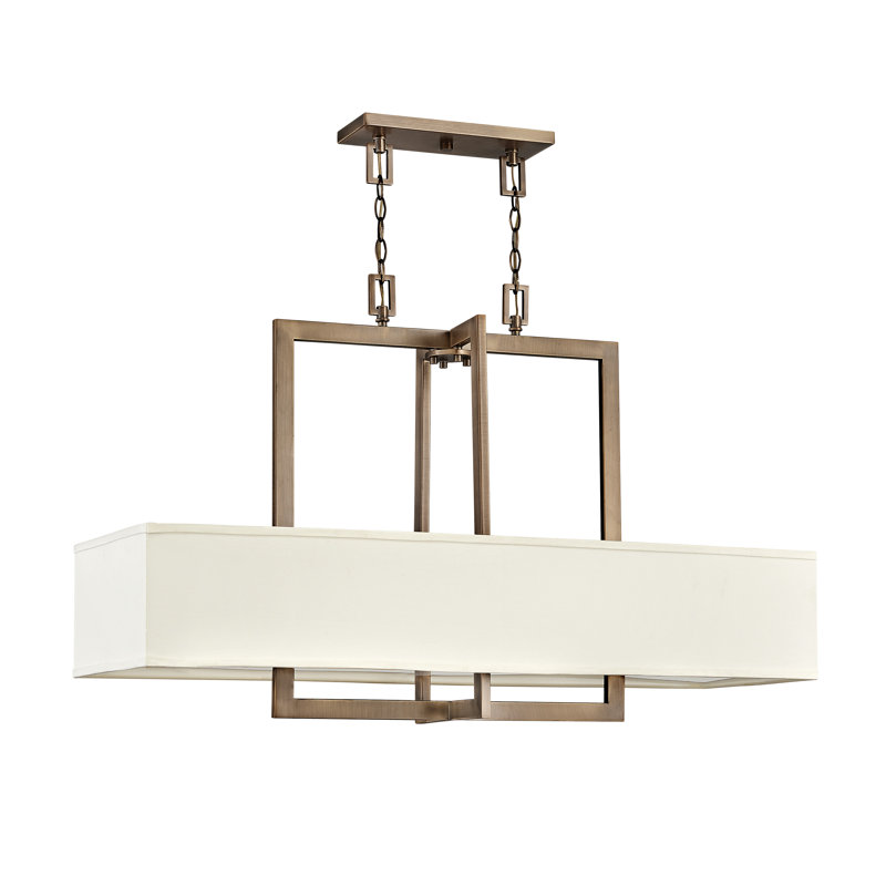 Hampton Elegance Brushed Bronze Drum Chandelier with Off-White Linen Shade