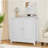 White Double Door Storage Cabinet, Mid-Century Modern Freestanding Buffet Cabinet, Bathroom Storage Cabinet with Silver Knobs for Living Room, Kitchen, Bathroom, Hallway