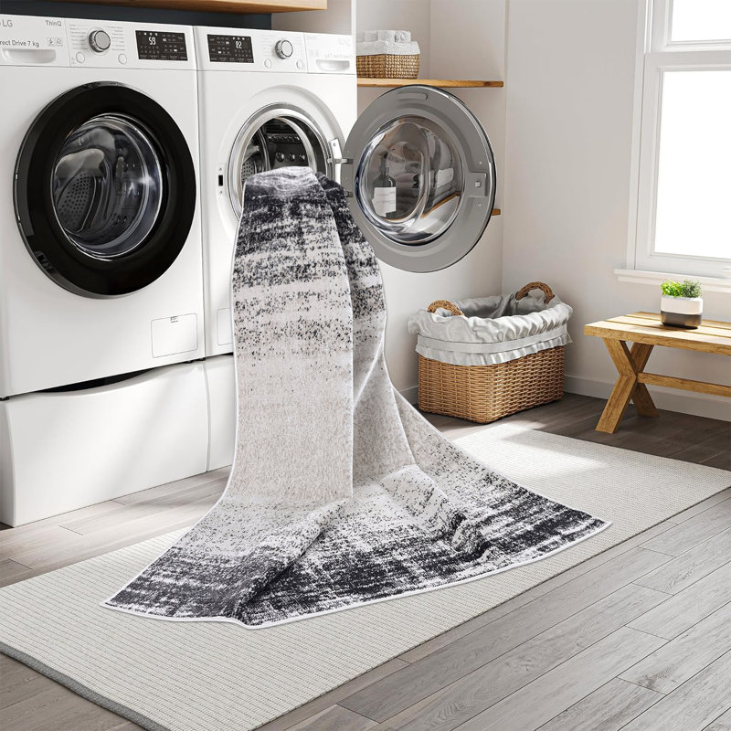 Machine Washable Nash Charcoal/Ivory Rug, Rectangle 10' x 14'
