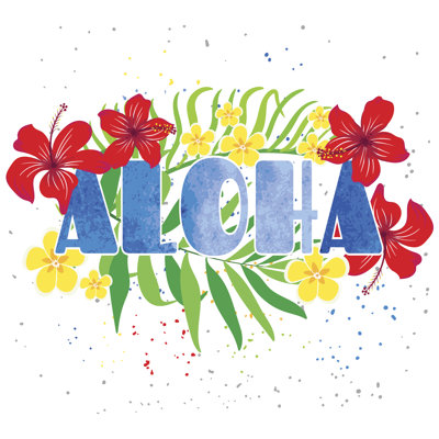 Iinscription "Aloha" with tropical flowers. 1 Piece Wrapped Canvas Painting