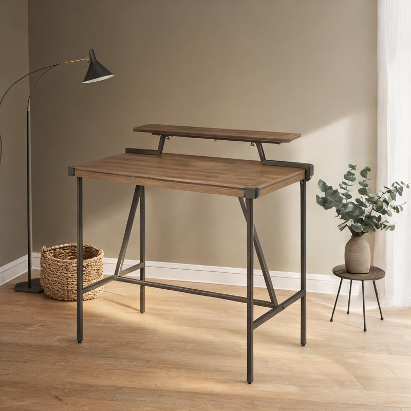 Table de salle à manger rectangulaire avec tablette amovible, plateau en bambou brun chaud et base en acier, pour 4 à 6 personnes