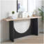 Console moderne minimaliste avec base en arche noire et plateau en bois naturel, console de 66 po de longueur