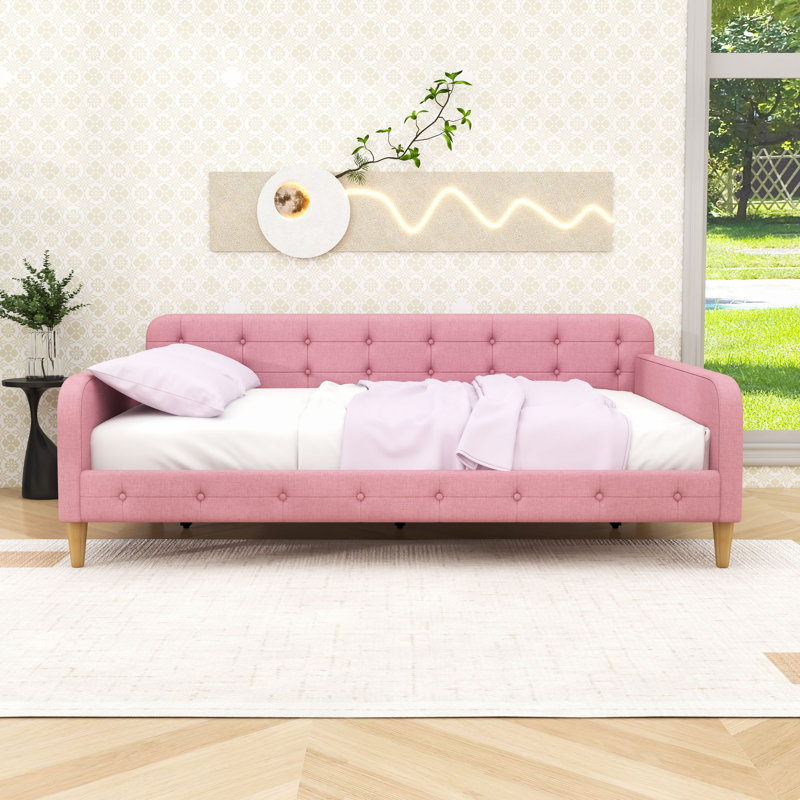 Lit de jour rembourré avec design capitonné, Rose, Grand lit