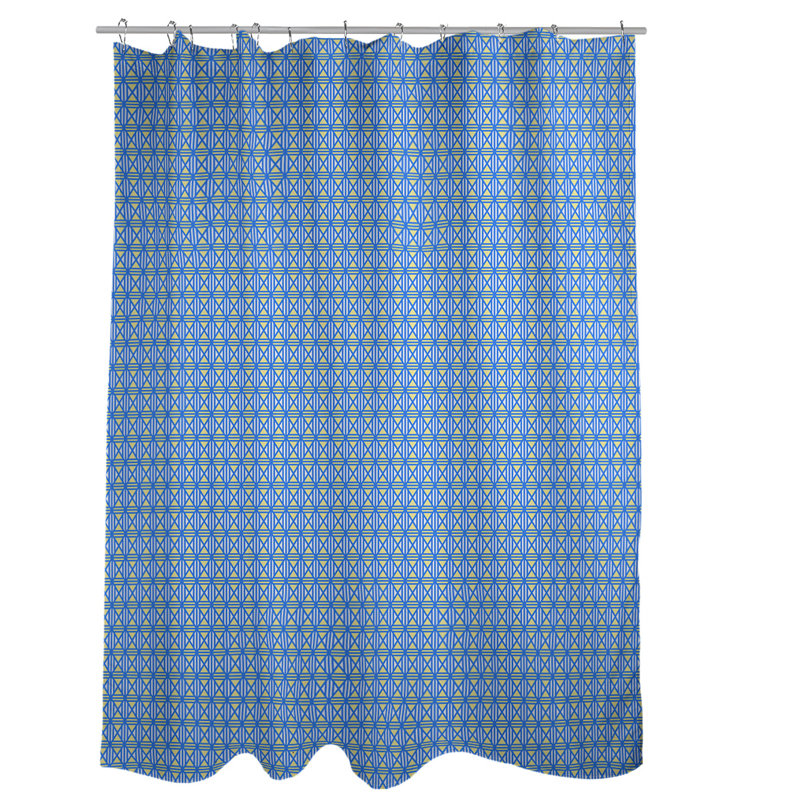 Rideau de douche simple à motif de losanges doublé classique, Bleu / Jaune