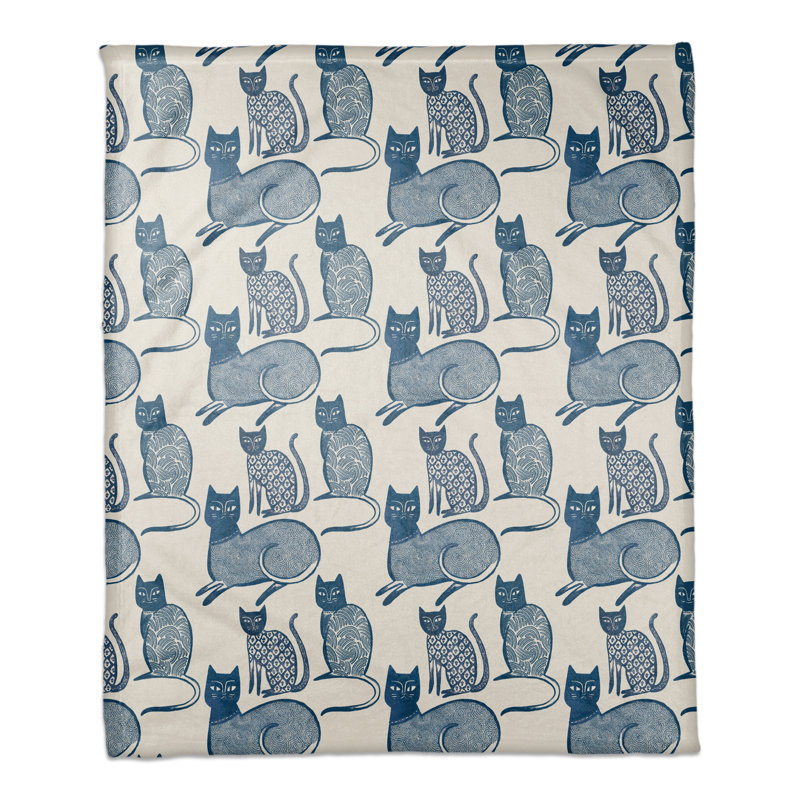 Hand Woven Throw Blanket, Blue/Cream Cat