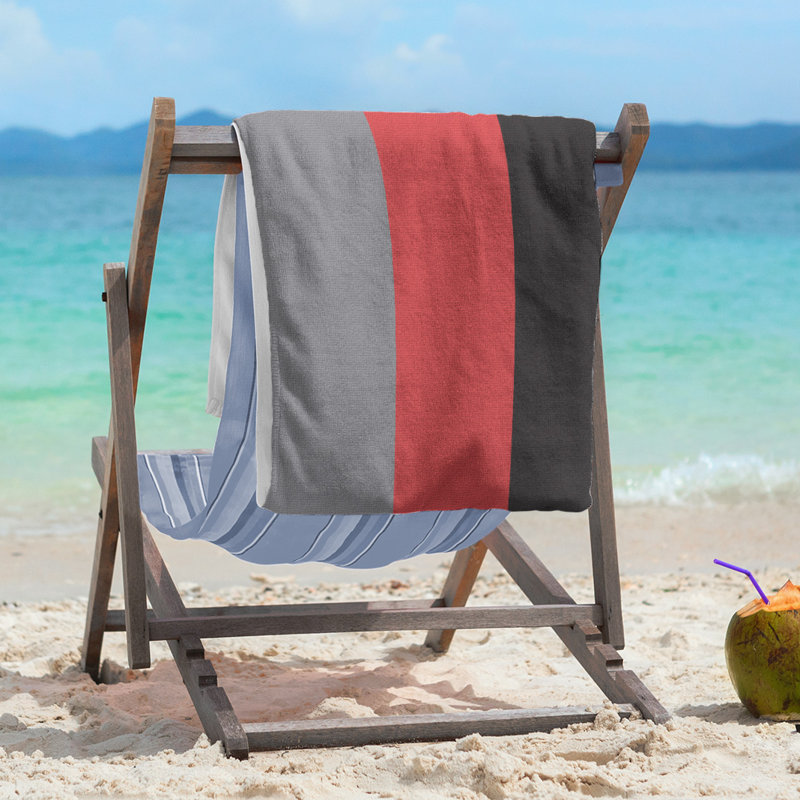 Lightweight Beach Towel, Microfiber, Flat Gray/Red/Black