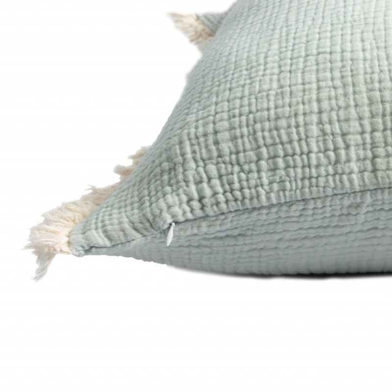 Coussin à fermeture à glissière 100% coton 20 po x 20 po, Turquoise / bleu / coton crème