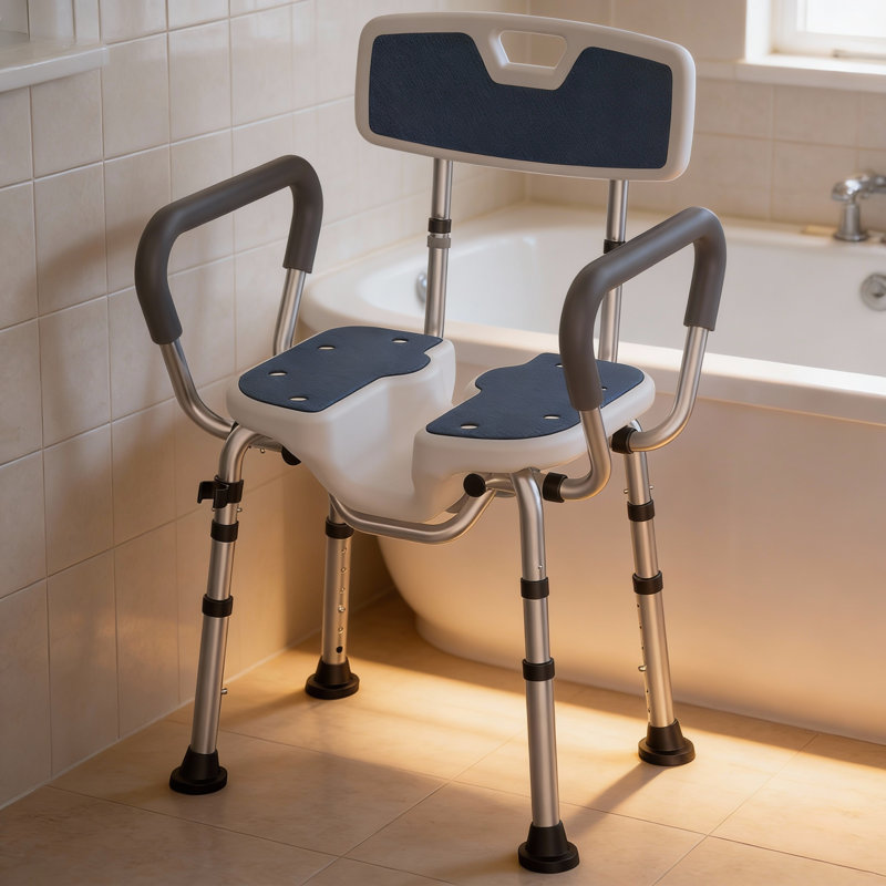 U Shape Shower Chair Heavy Duty 450Lb Capacity Adjustable Height Padded Armrests