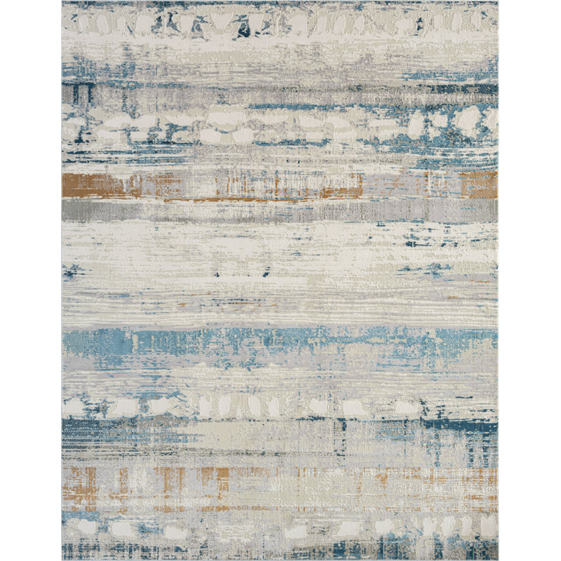 Tapis bleu/gris, Rectangle de 7 pi 6 po x 9 pi 6 po
