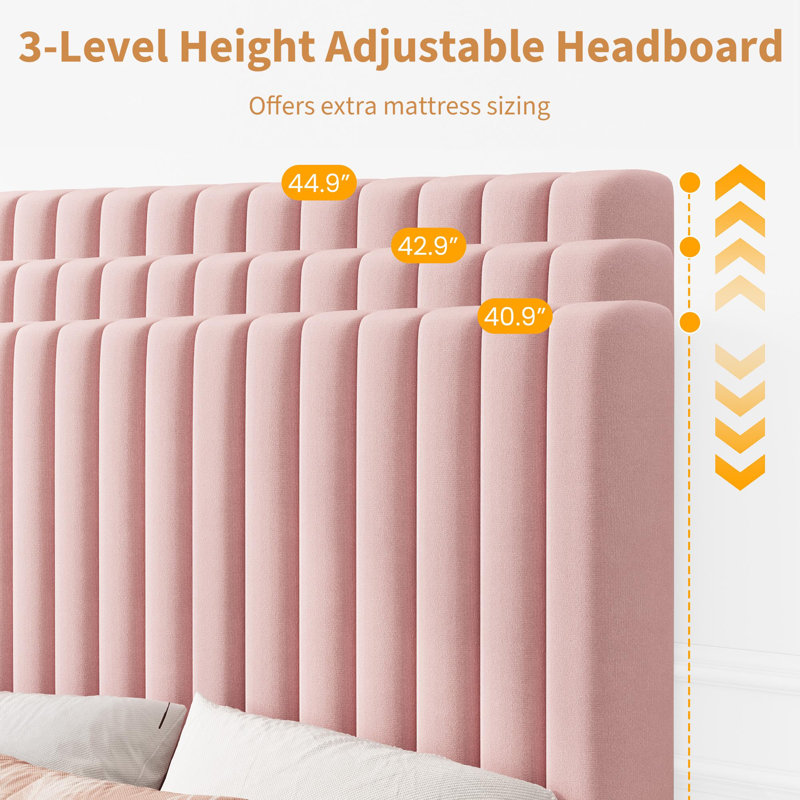 Lit plateforme tapissier KING, King, Pink