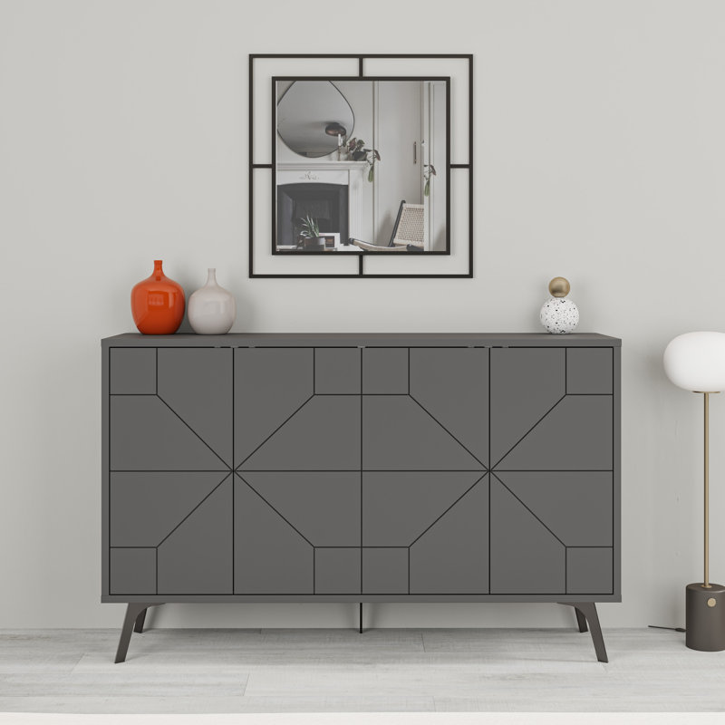 Dune Console Sideboard Geometric Design Wide 123cm, Anthracite