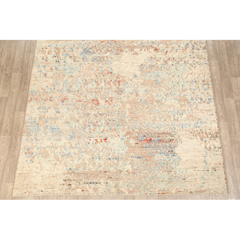 Tapis unique en laine noué à la main beige 9 pi x 11 pi 6 po New Age