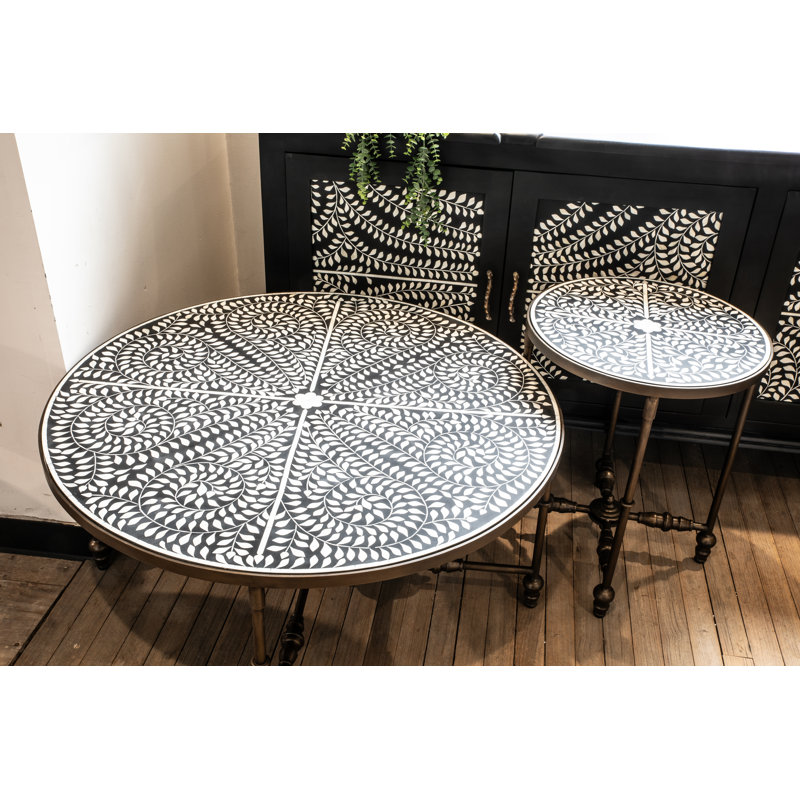 Ozark 20" Side Table with Floral Horn Inlay and Iron