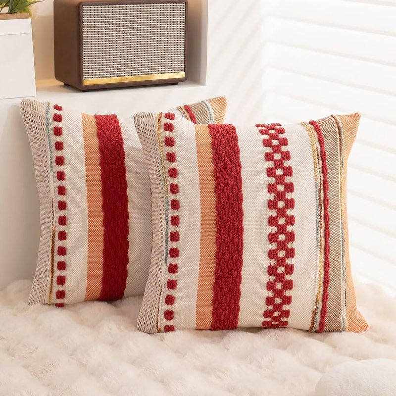 Ensemble de 2 housses de coussin 18 x 18, Rayures rouges
