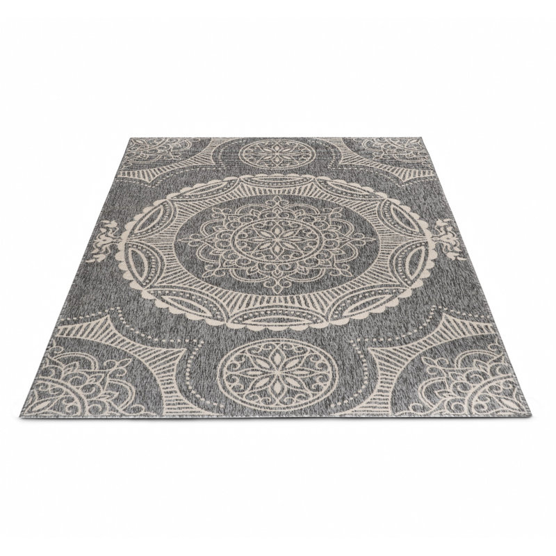 Tapis d'intérieur / extérieur à motif floral gris / beige Dheny, Rectangle 5 pi 3 po x 7 pi 7 po