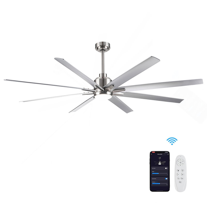 Ventilateur de plafond intelligent 72 po avec pales argentées au fini nickel brossé Smart, 72 po de largeur, Argent