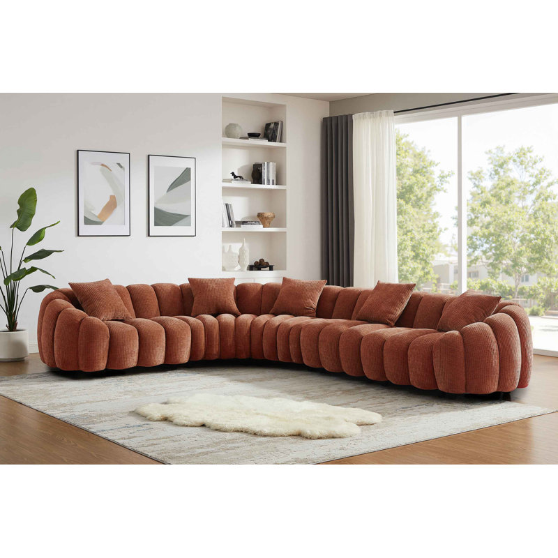 Modern Style Upholstered Modular Sectional, Rust, 28.7" H x 144" W x 112.2" D