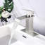Robinet de salle de bain de style cascade avec poignée simple, bonde escamotable, trop-plein, nickel brossé, acier inoxydable à haute résistance, bec doux, stable de qualité-129101759