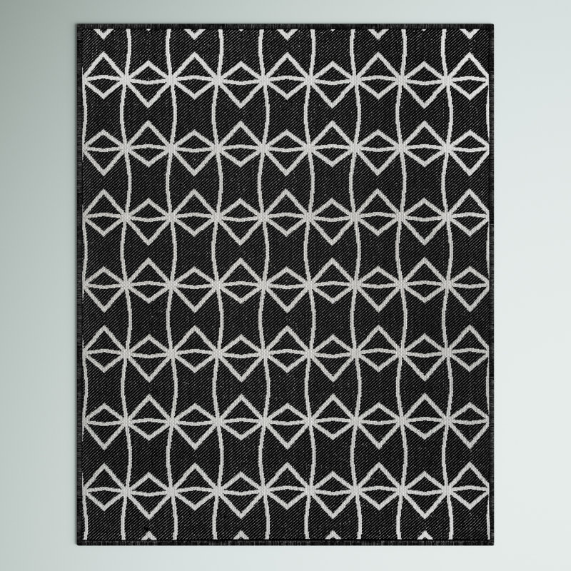 Bellino Geometric Machine Woven / Power Loomed Black Indoor/Outdoor Patio Rug, Rectangle 8' x 10'