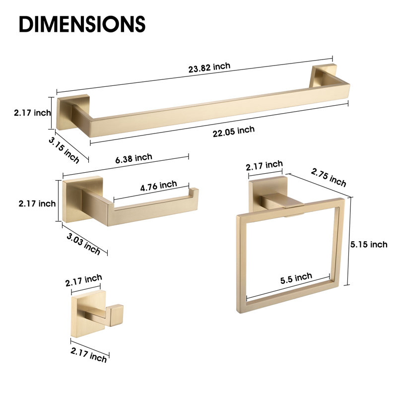 Bathroom Hardware Set, Brushed Gold