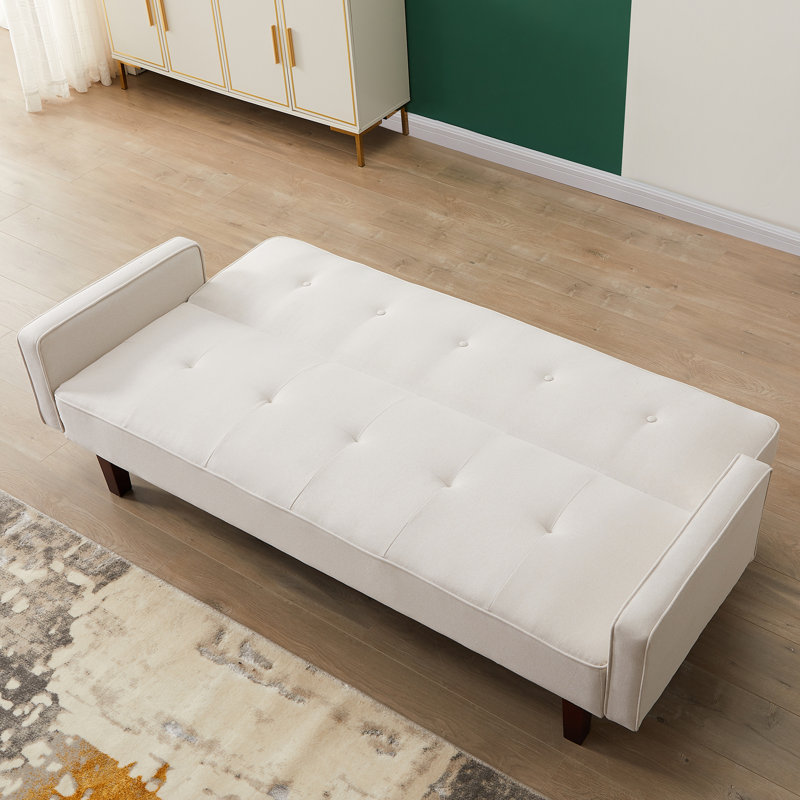 Canapé-lit à accoudoirs carrés 75 po Eliga, Lin beige