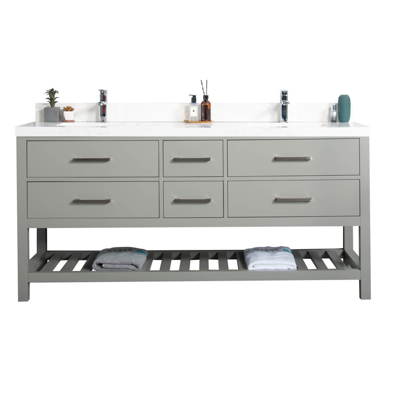 Meuble-lavabo simple l 72 x P 22 x H 36, Empira, Gris, Nickel brossé