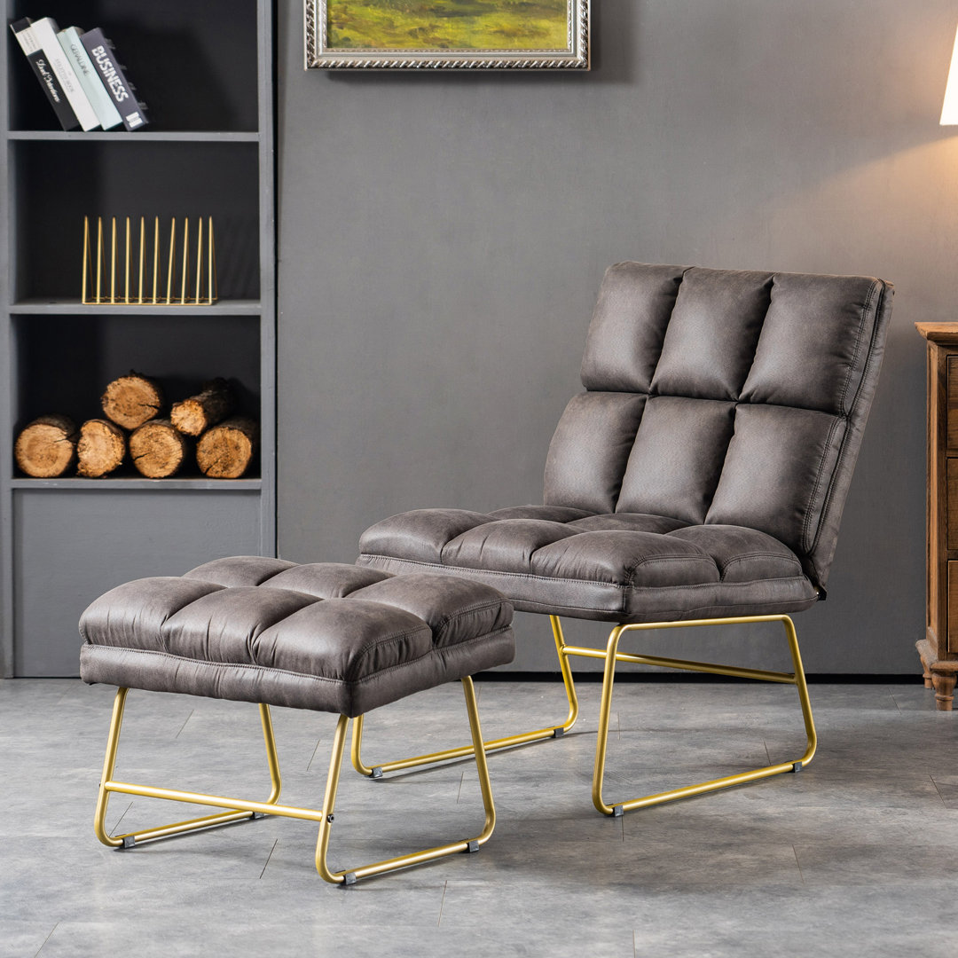 Endri Accent Chair with Ottoman, Lounge Chair with Metal Leg Everly Quinn 